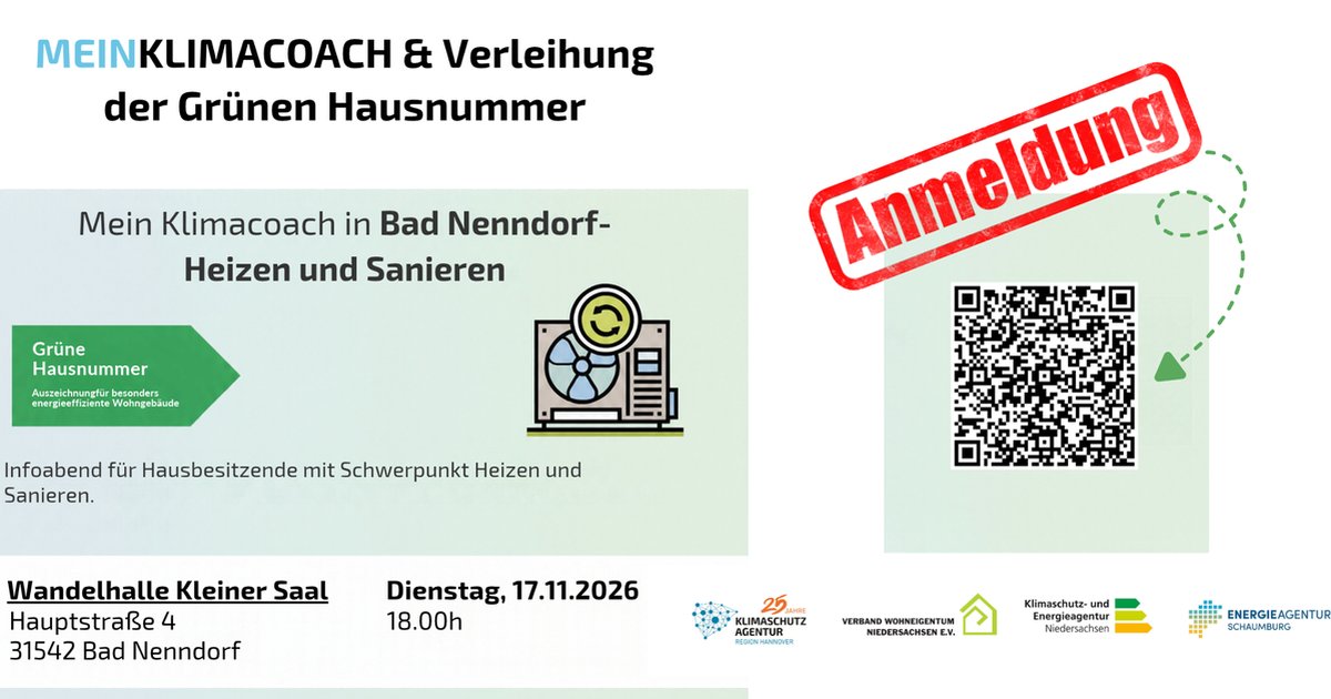 „Mein Klimacoach“: Infoabend Heizen & Sanieren in Bad Nenndorf